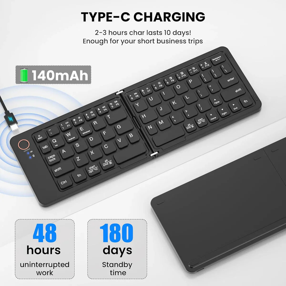 Ultra-Slim Portable Foldable Bluetooth Keyboard