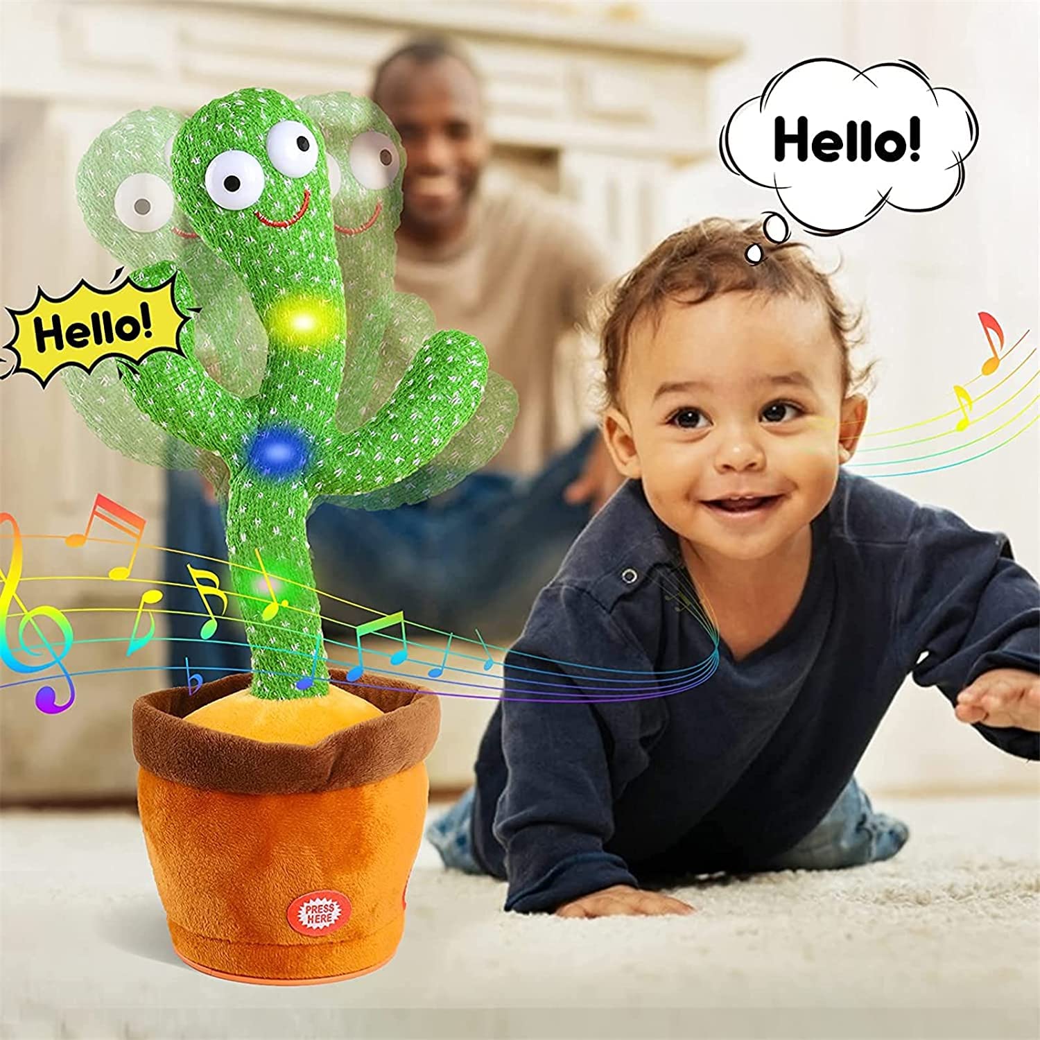 Dancing Cactus Toy with Recording - Rechargable /Cell Operated Plush Funny Electronic Shaking Cactus Singing Dancing