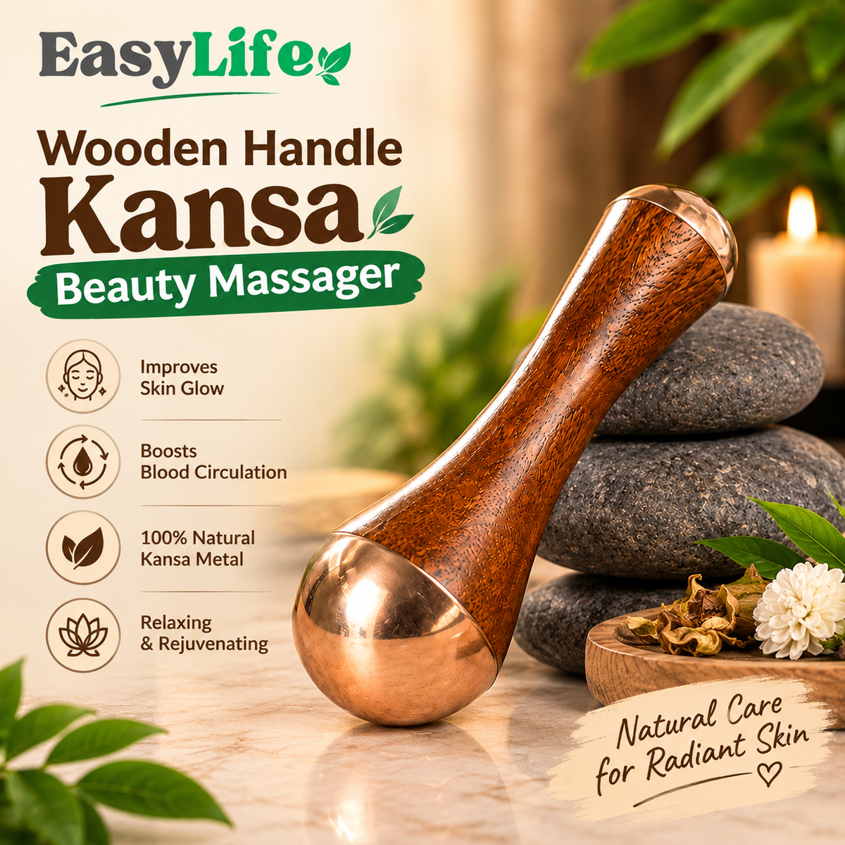 |FREE DELIVERY| Wooden Handle Kansa Beauty Massager