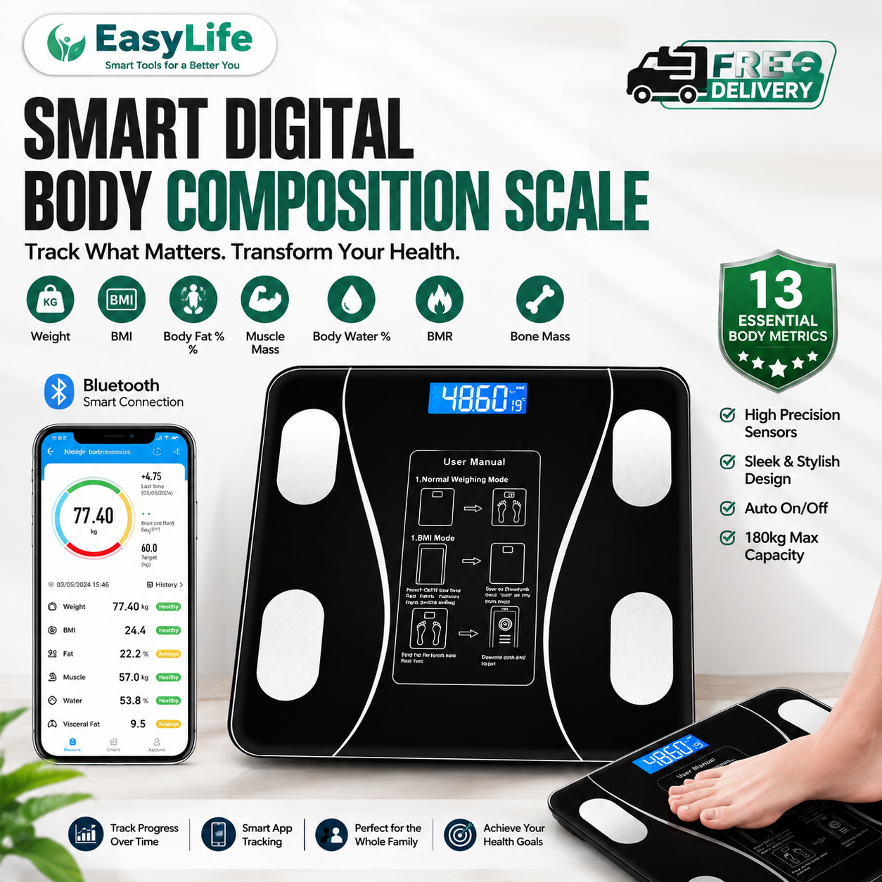 Free Delivery | Smart Digital Body Composition Scale