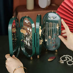 Foldable Jewelry Organizer With Mirror Ear Rings & Necklace_ Hanging Holder Jewelry Box Vanity Hanger Stand